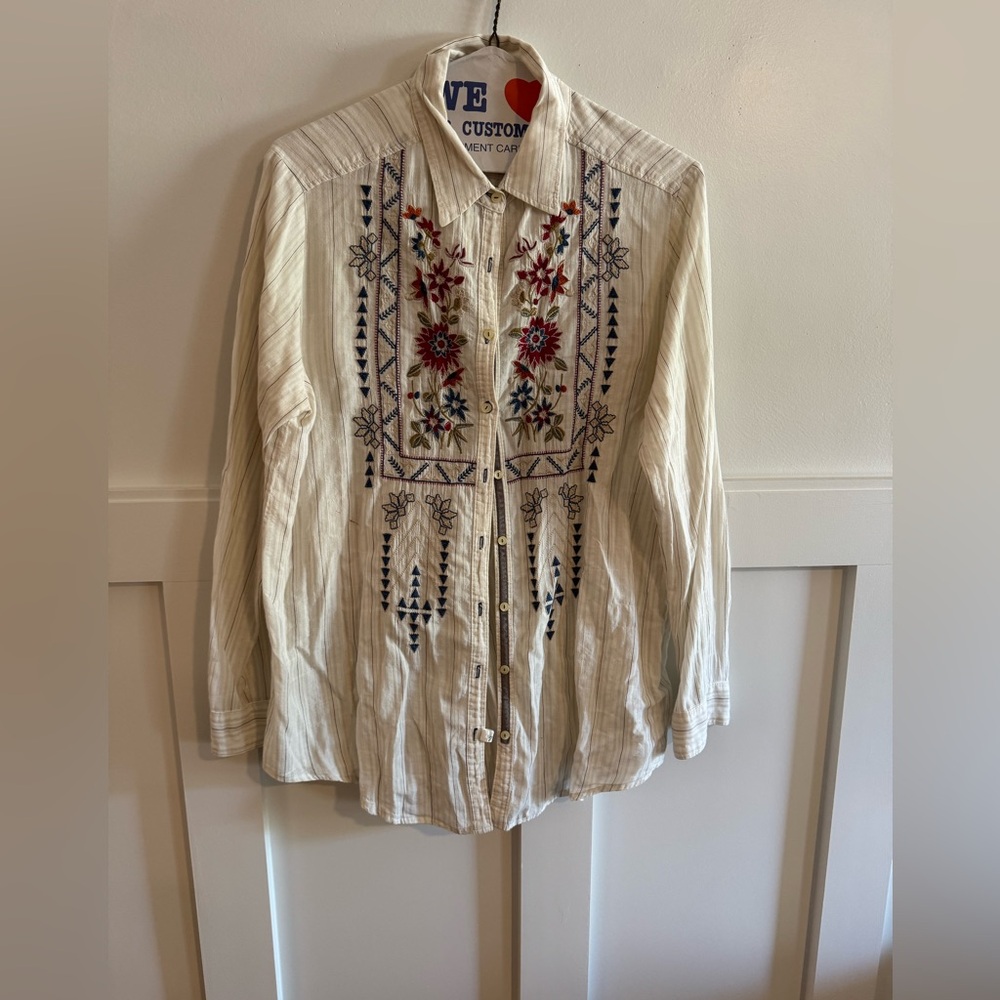 Johnny Was Cream Striped Blouse